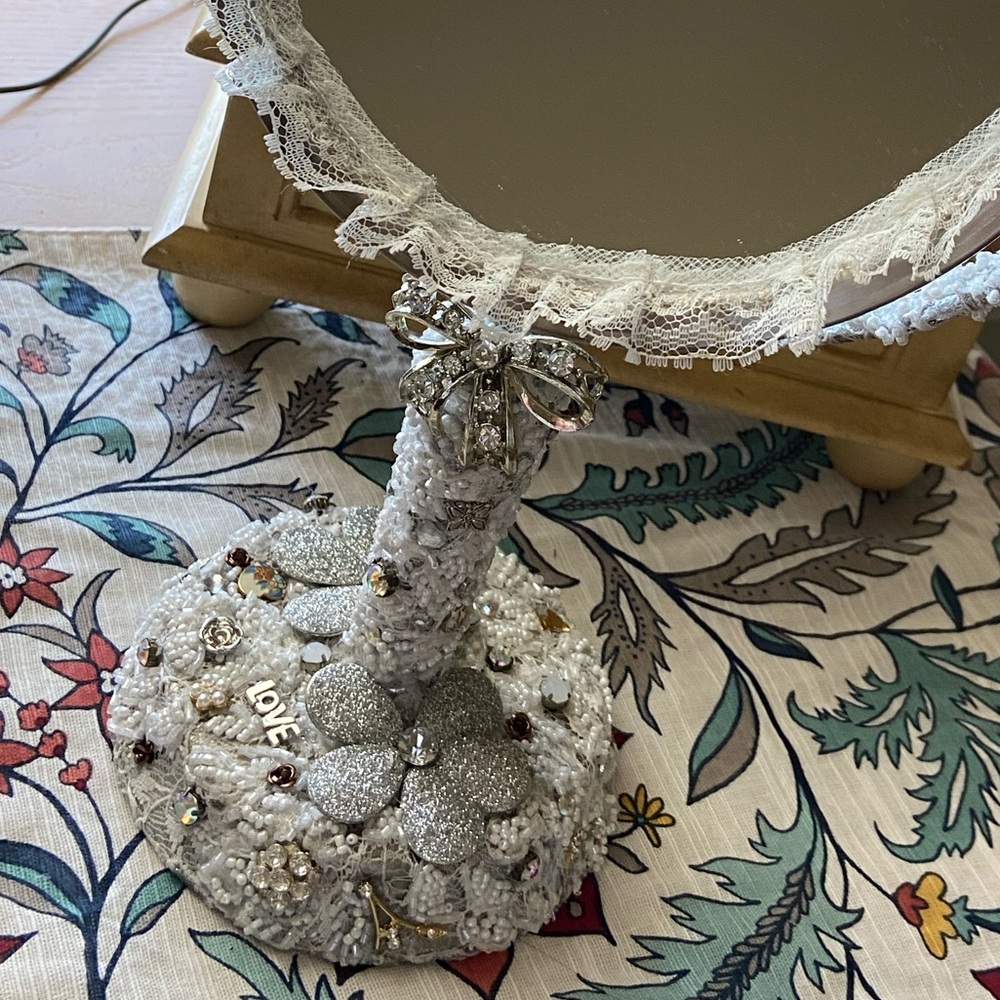 Beautifully Embellished Standing Tabletop Antique Mirror - Picture 6 of 14